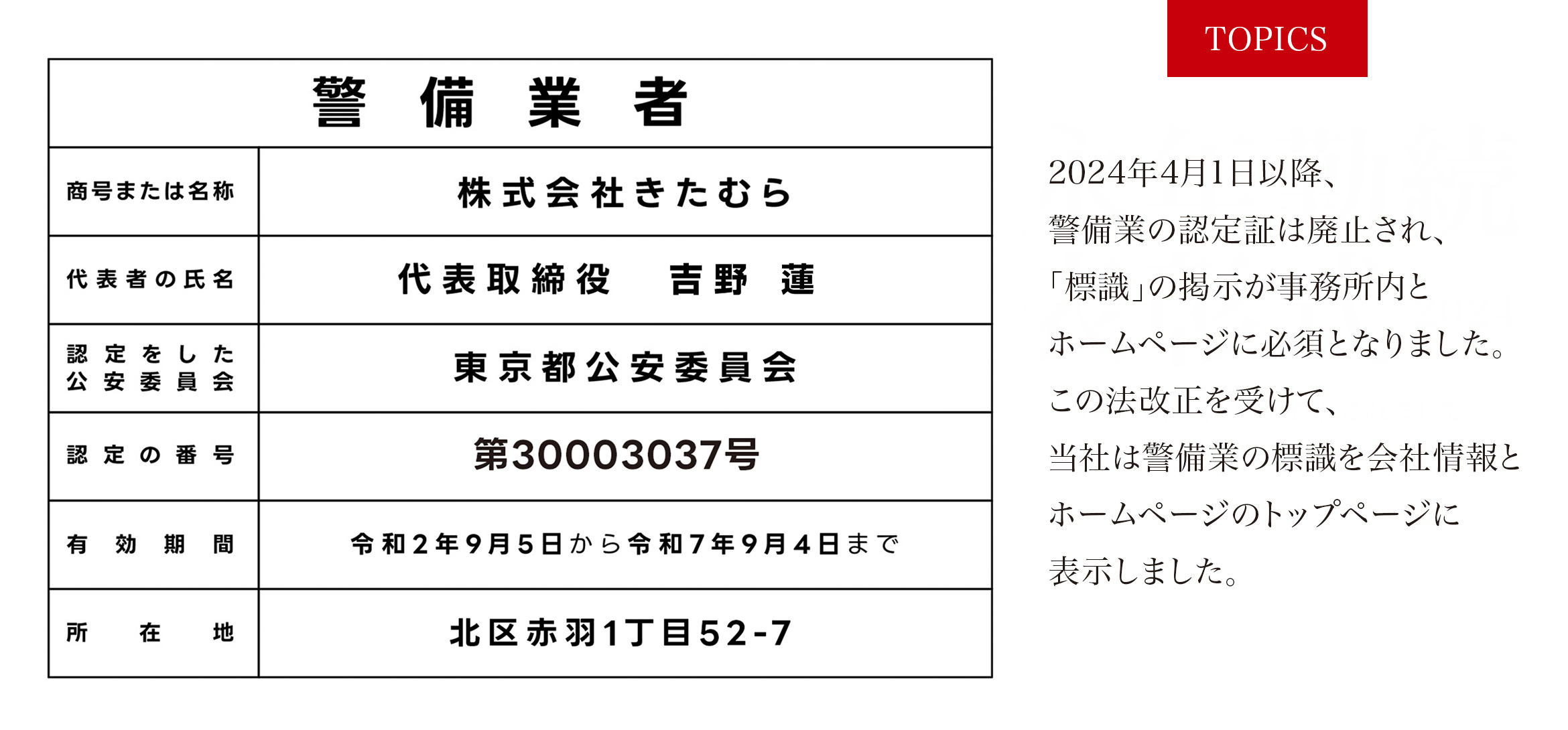 警備業者証明証