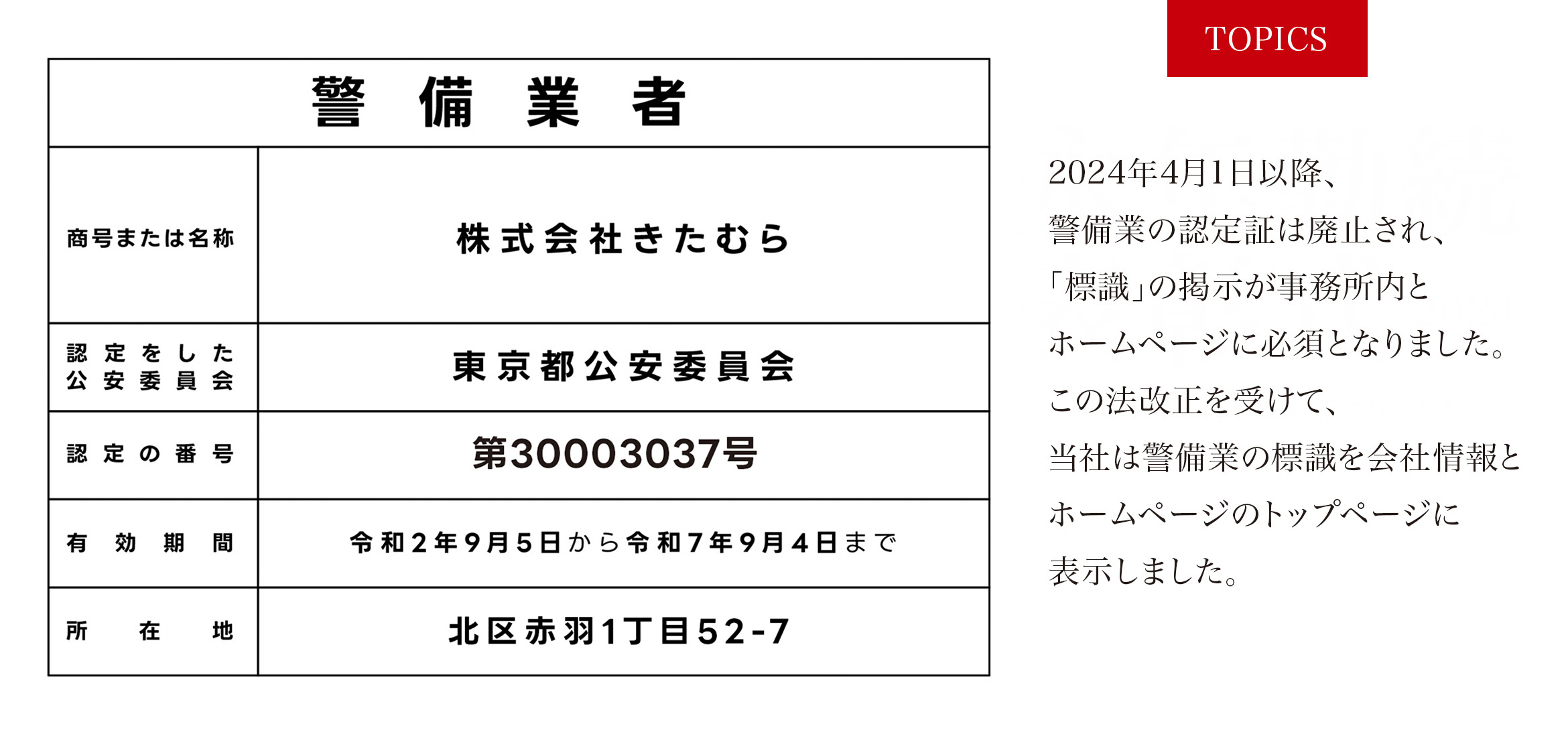 警備業者証明証